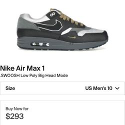 Nike Air Max 1 .SWOOSH Low Poly Big Head Mode Size 10M