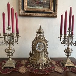 Antique Clock With Candelabras 