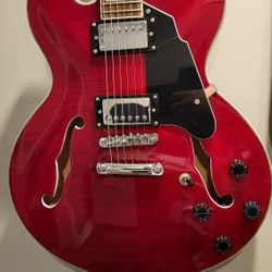 Grote Full Scale Electric Guitar Semi-Hollow Body Guitar Stainless Steel Frets(Red)