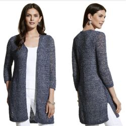 Brand New Chico’s Blue Halle Waffle Knit Cardigan - Size 8