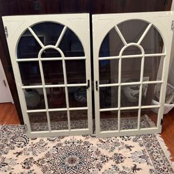 Pair of Vintage Arched Glass Cabinet Doors – (Lewes, DE)  Beautiful pair of solid wood vintage arched glass doors in excellent sturdy condition. Each 
