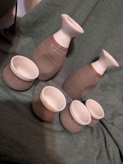 Japanese sake bottles w/small cups