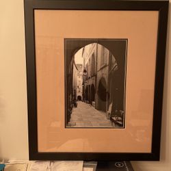 Framed Black/ White Picture In Black Wood Frame