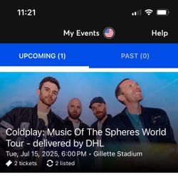 2 Coldplay Tickets July 15th Gillette Stadium