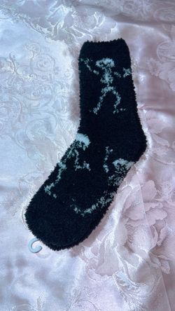 Black Fuzzy Cozy Socks with Skeleton Pattern
