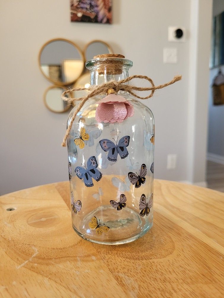 Butterfly Decorated Glass Bottle 5" High