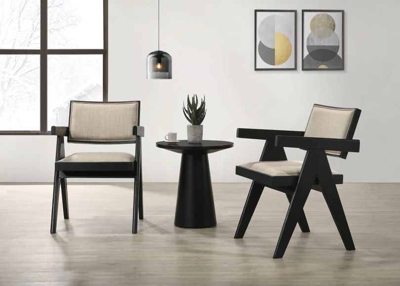 Homy Casa · Jasper 3-Piece Ebony Black Armchair & Round Pedestal Table Set · Modern Lounge Elegance