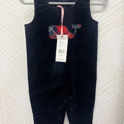 NEW NWT Vineyard Vines Tartan Plaid Whale Navy Corduroy Overalls 6/12m