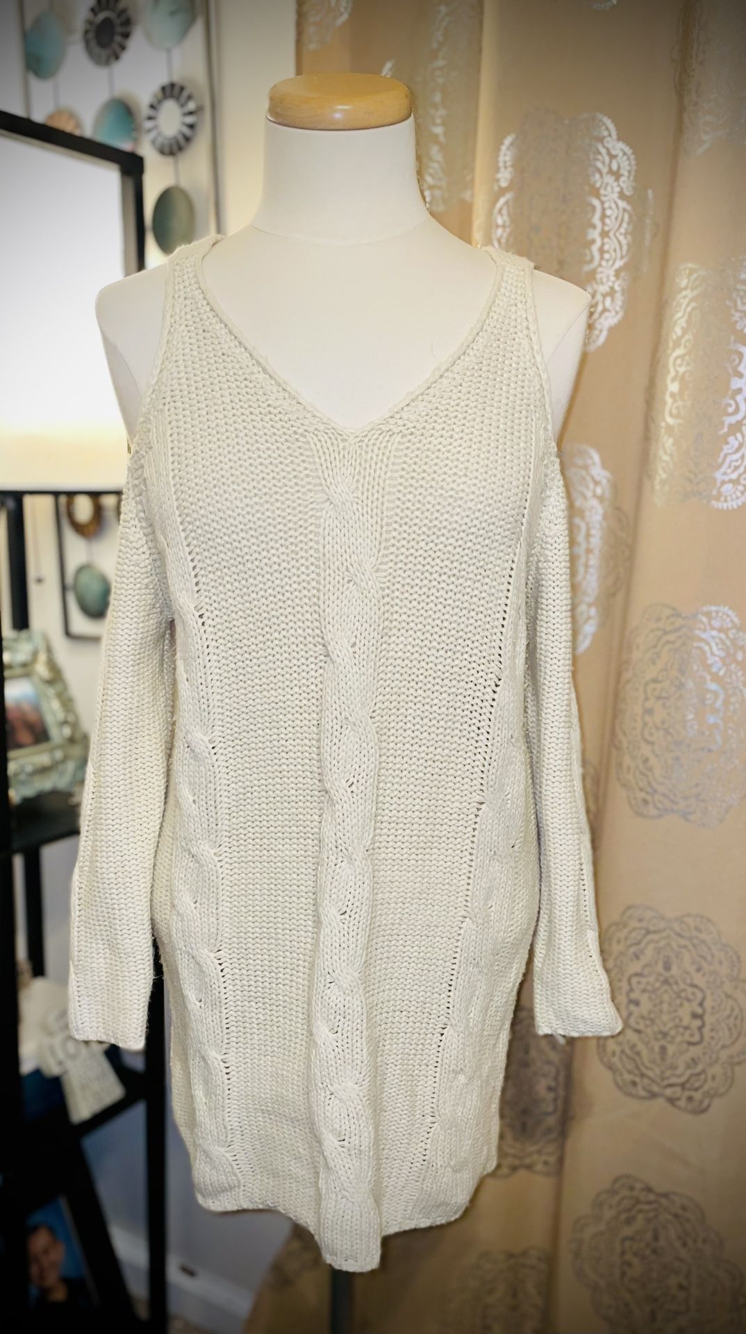 Lookbook Store Ivory Cold Shoulder Sweater Dress Size 4