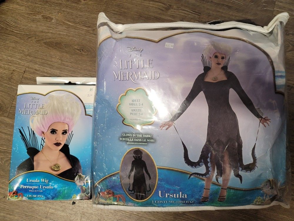 Women's Disney, The Little Mermaid Ursula, Halloween costume and wig size small.