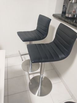 Bar Stool Pair Faux Leather - Adjustable Height
