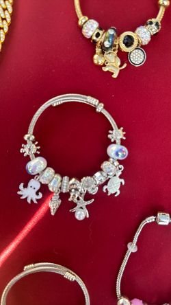 Silver Ocean Theme Charm Bangle Bracelet