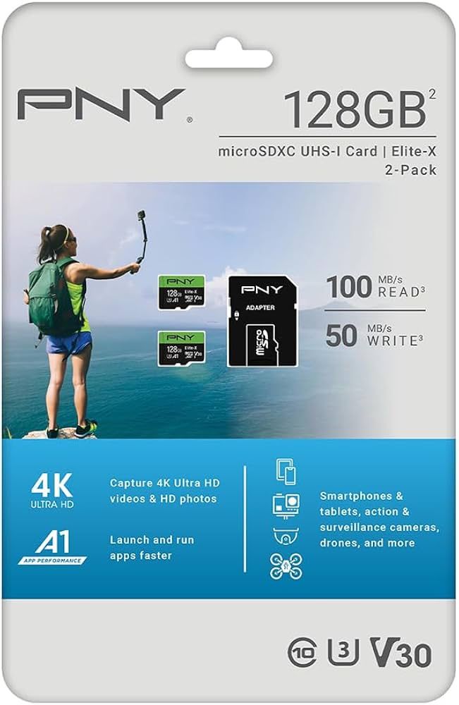 PNY 128GB Elite-X Class 10 U3 V30 microSDXC Flash Memory Card 2-Pack