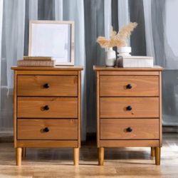 New Pair of 3-Drawer Wood Traditional Nightstands 