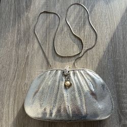 Judith Leiber Faux Snakeskin Silver Evening Bag With Accessories