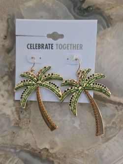 Jeweled enamel  Palm Tree Drop Earrings