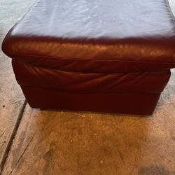 Burgundy Leather Ottoman