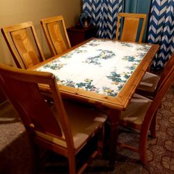 Italian Hand Painted Kitchen Table..Grape Vine Design!@..Solid Wood And Tile Top..Size 62x38 Wide 30 Inches Tall...6 Padded Solid Wood Kitchen Chairs.