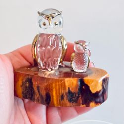 Beautiful Vintage Glass Owls Trimmed in 22kt Gold