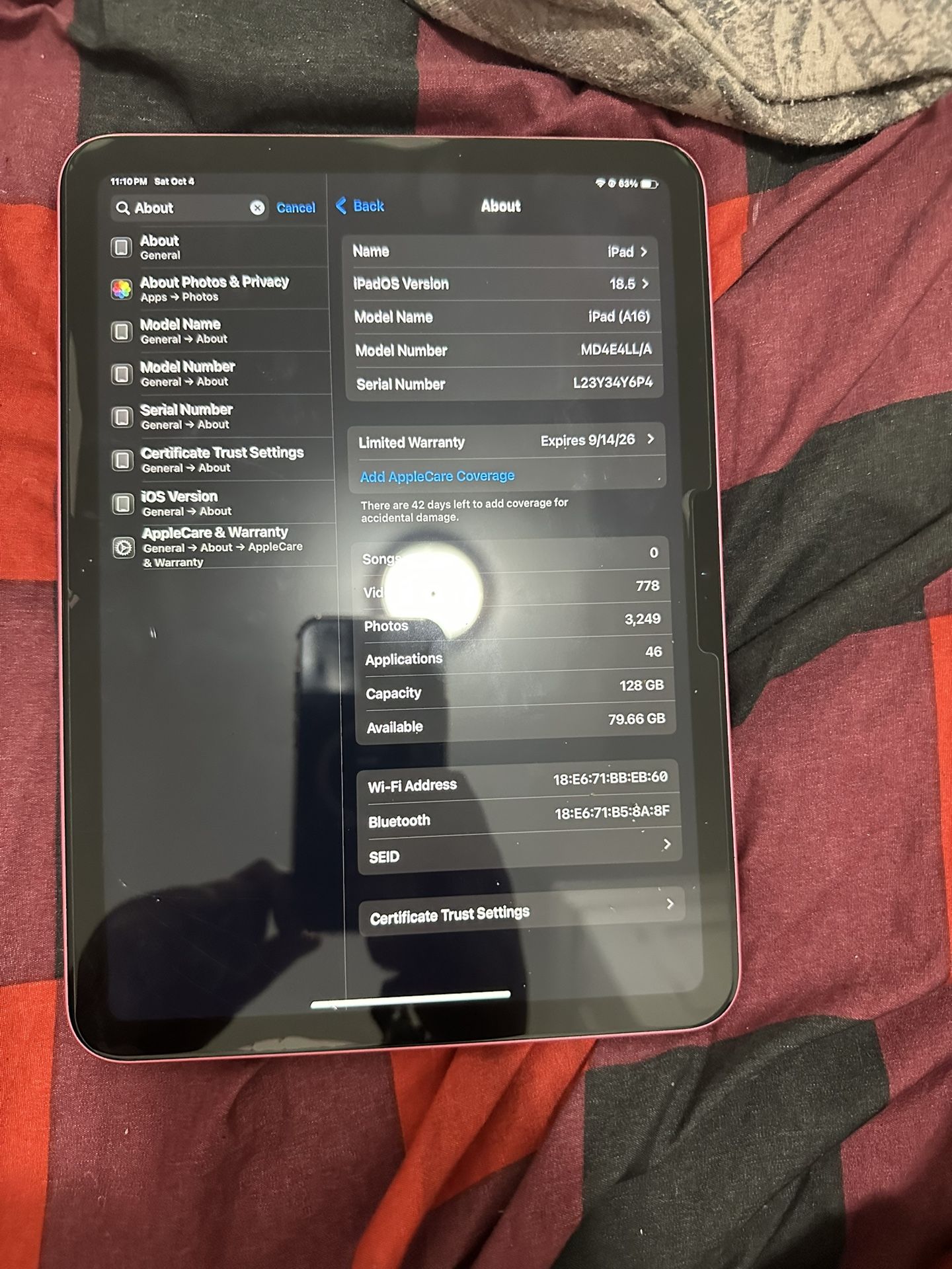 pink ipad (a16)