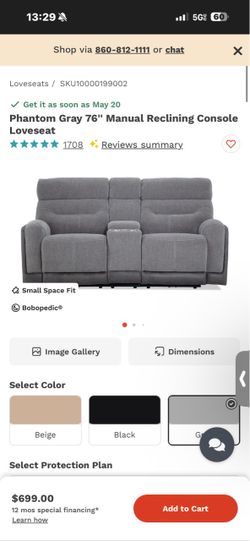 Bob’s Furniture Phantom Gray 76” Manual Recliner