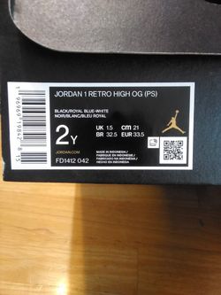 Jordan Retro 1s High Size 2youth