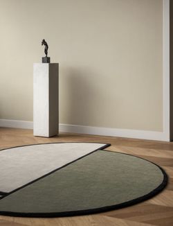 8x8 Round Abstract Modern Wool Rug - Green and Cream