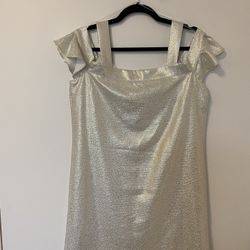 White Gold Metallic Dress Size 4 New