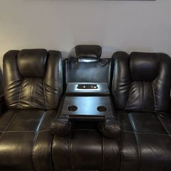 Power Reclining Couch + Loveseat Set – Dark Brown Faux Leather