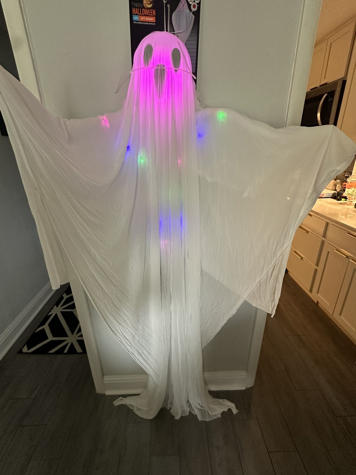 6ft LED Hanging Ghost with Halloween Sound Effects