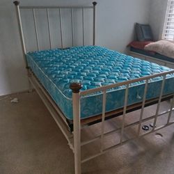 Antique Full Size Iron Bed W/ White Mattress! 