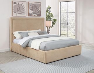 Frame Queen Light Saddle fabric color, Platform bed, New Especial price 