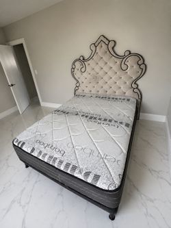Full Tufted Gray Bed