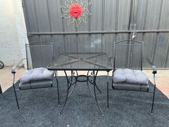 Metal Table & 2 Stackable Metal Chairs w/ Cushions
