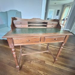 Victorian Secret Drawer Desk w Green Leather