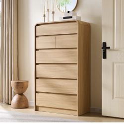 Aitjunz Modern 7 Drawers Dresser for Bedroom, 55" Tall Dressers & Chest of Drawers w/Curved Profile Design, Wood Mid Century Vertical Storage Dressers