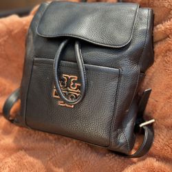 Tory Burch Black Textured Leather Backpack