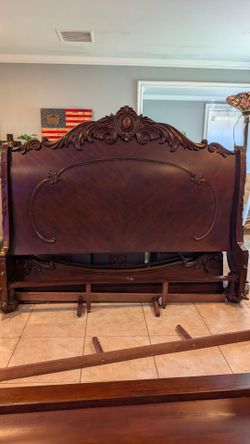 Solid wood King/California King bed frame with headboard, footboard, and side boards
