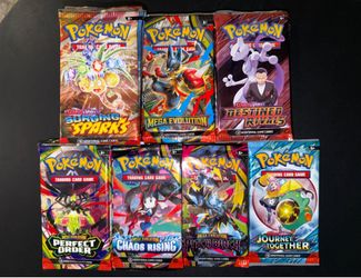 Pokemon Booster Packs - Destined Rivals, Mega Evolution, Surging Sparks, Chaos Rising, Pitch Black