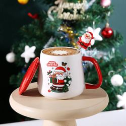 Christmas Santa Ceramic Mug with Lid and Spoon