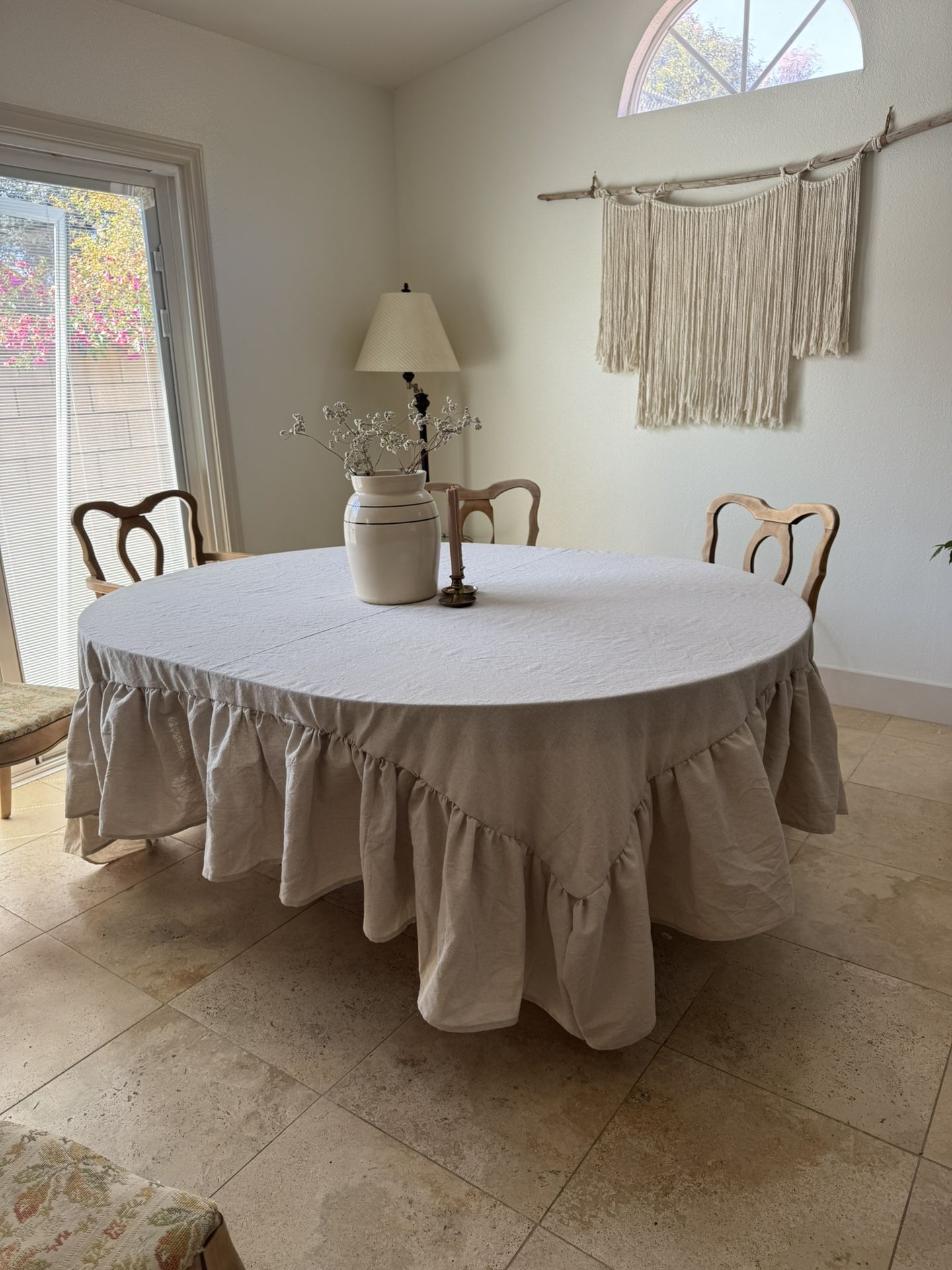 Custom Made Linen Ruffle Tablecloth Oversized French English Cottage Farm Romantic European