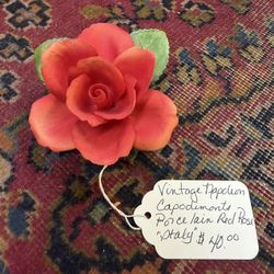 Vintage Capodimonte Red Rose Porcelain Staly