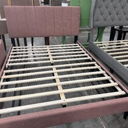 Full Size Pink Linen Bed W Ortho Mattress Included 