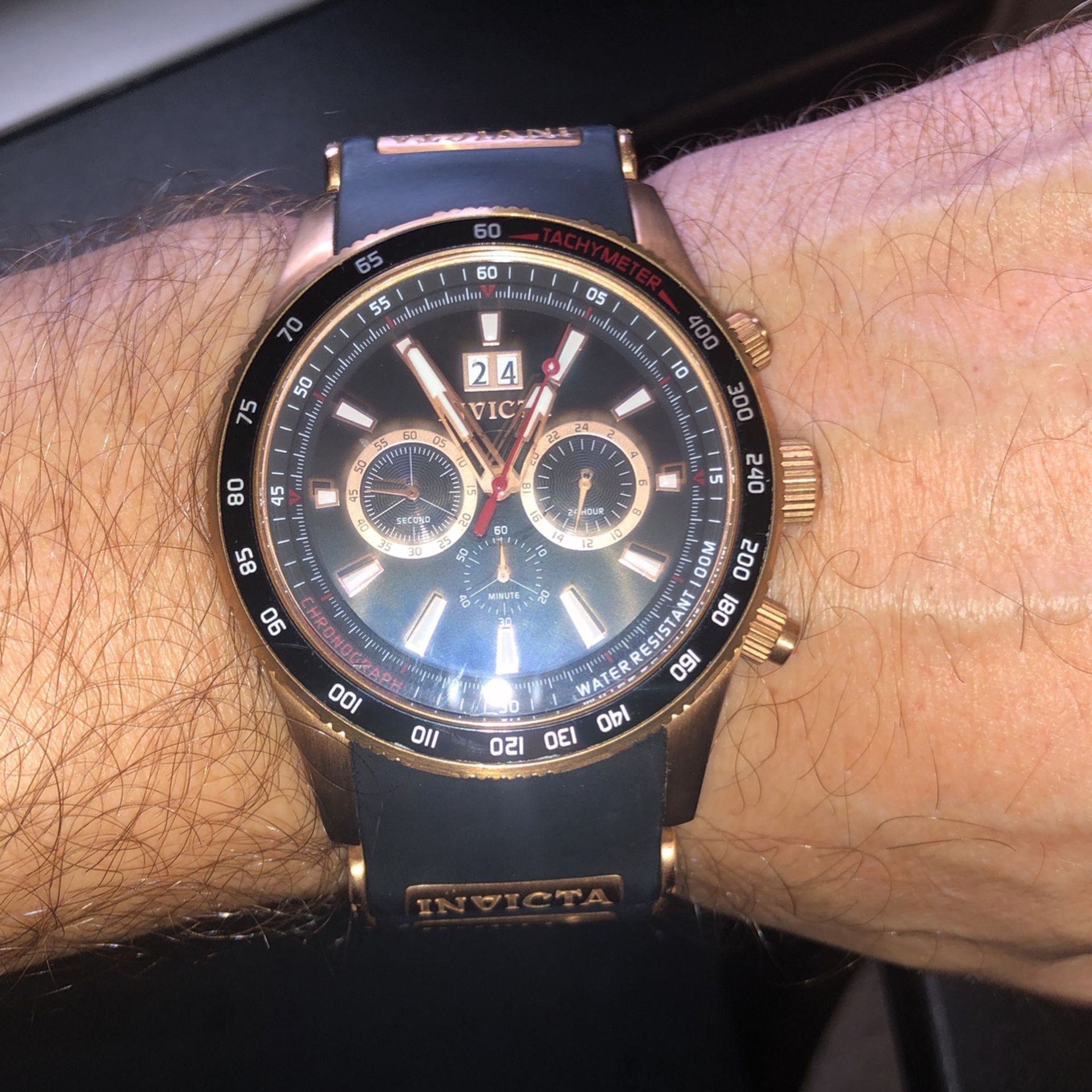 Invicta Aviator Flight Black Dial Rose Gold-tone Chronograph Men's Watch Item No. 1238