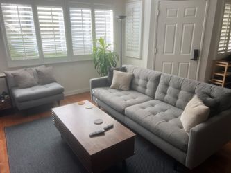 Gray Tufted Sofa and Armchair Set