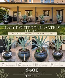 Large Black Ceramic Outdoor Planters Set of 4