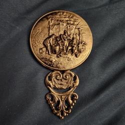 Vintage Hans Jensen Denmark Silver Plated Hand Mirror Embossed Tavern Scene Old