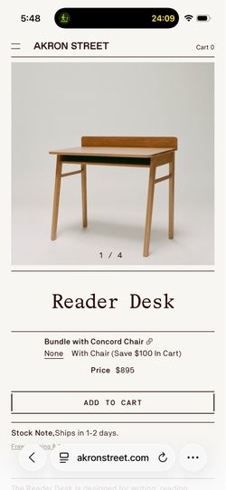 Akron Street Reader Desk and Concord Chair