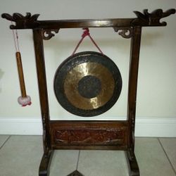 CHINESE GONG WITH DRAGON CARVING