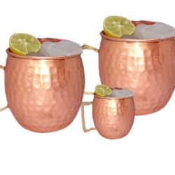 Handmade Moscow Mule 100 % Solid Pure Copper Mug /Cup (16-Ounce/Set of 2, Hammered) with BONUS Shot Glass